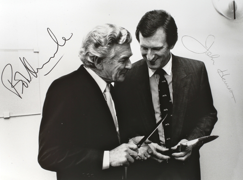 One Year On, August 17, 1989. Prime Minister Bob Hawke with Opposition Leader John Hewson.