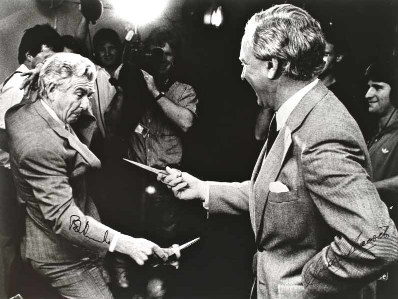 Opening of Radio Alley, Nov 29, 1988. Prime Minister Bob Hawke with Opposition Leader Andrew Peacock. Photo: Paul Johns.